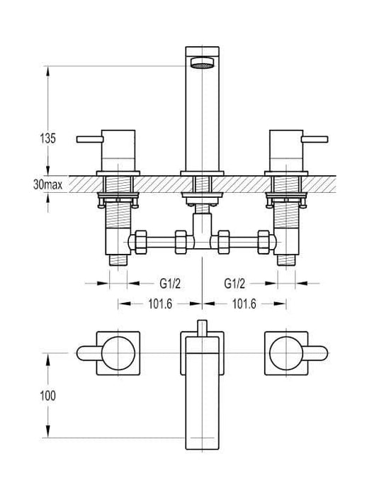 Flova Essence 3 Hole Basin Mixer Tap with Clicker Waste ES3HBAS/BAT - Envy Bathrooms Ltd