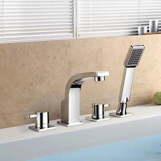 Flova Essence 4 Hole Deck Mounted Bath Shower Mixer Tap with Pull Out Handset ES4HBSM - Envy Bathrooms Ltd