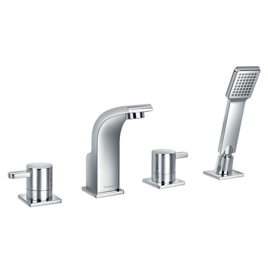 Flova Essence 4 Hole Deck Mounted Bath Shower Mixer Tap with Pull Out Handset ES4HBSM - Envy Bathrooms Ltd