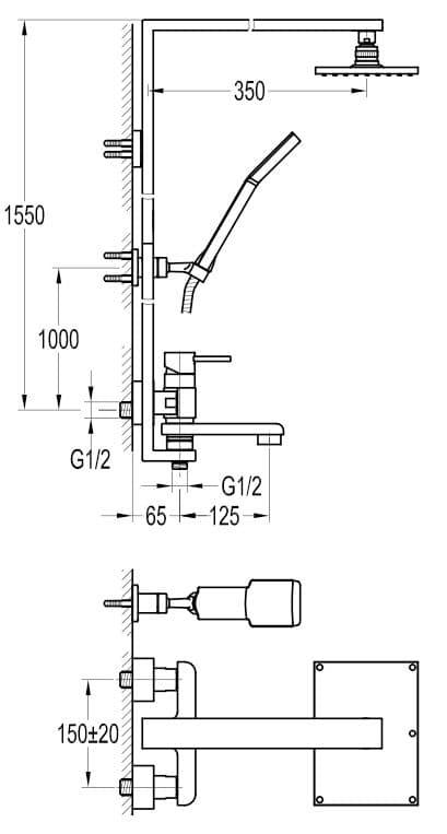 Flova Essence Manual Shower Column with Handset, Overhead Shower & Diverter Bath Spout ESBSMRR - Envy Bathrooms Ltd