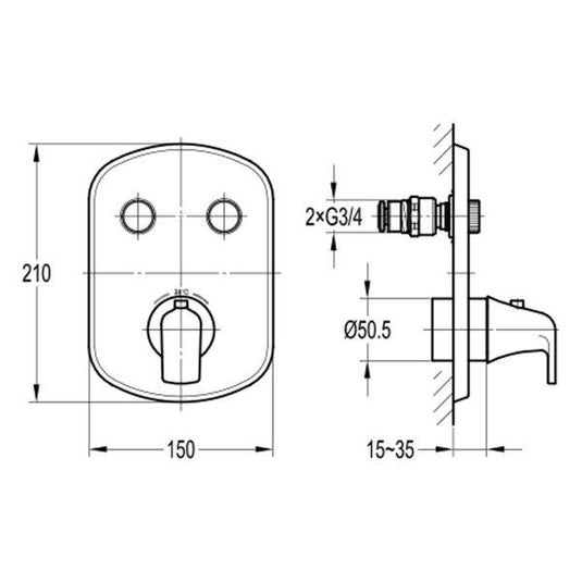 Flova Fusion 2-Outlet GoClick Finishing Set – Diamond Chrome - FNGO-2 - Envy Bathrooms Ltd