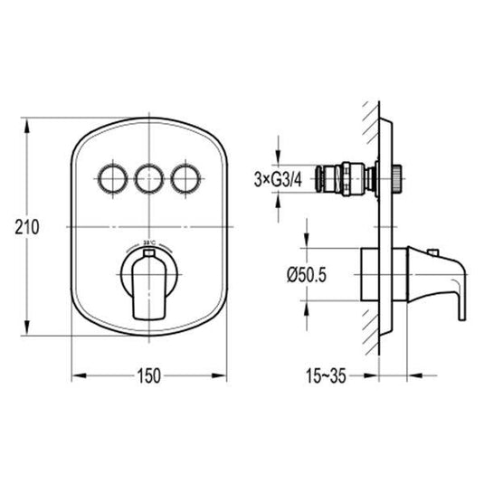 Flova Fusion 3-Outlet GoClick Finishing Set – Diamond Chrome - FNGO-3 - Envy Bathrooms Ltd