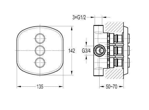 Flova Fusion GoClick 3 Outlet Concealed Diverter Valve FNDVGO3-V - Envy Bathrooms Ltd