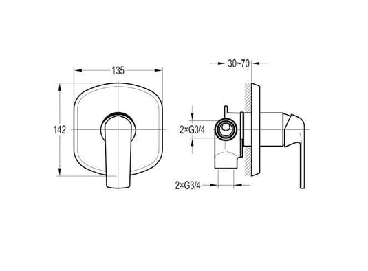 Flova Fusion Single or Dual Outlet Concealed Manual Mixer Valve with Small Cover Plate - Envy Bathrooms Ltd