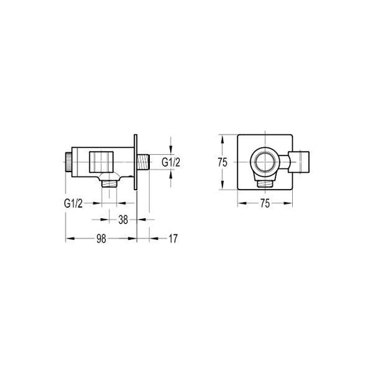 Flova GoClick Handset Holder With Flow Control – Square - KI125GO-V - Envy Bathrooms Ltd