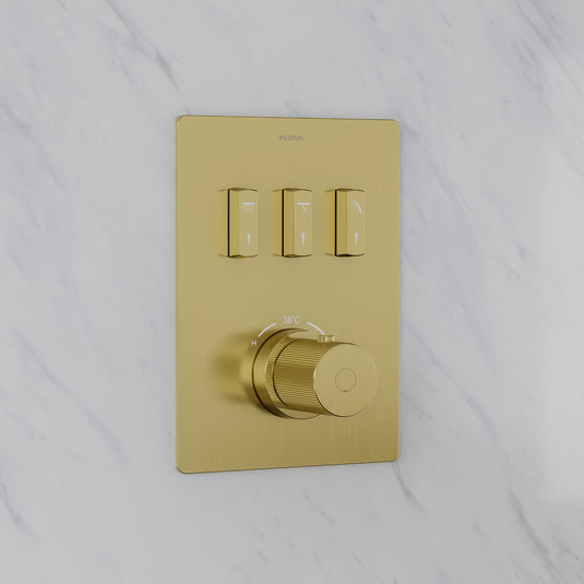 Flova GoSlide 3-Outlet Finishing Set Brushed Brass | BRB-GS3-TRIM - Envy Bathrooms Ltd