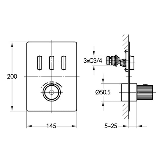 Flova GoSlide 3-Outlet Finishing Set Matt Black | MB-GS3-TRIM - Envy Bathrooms Ltd