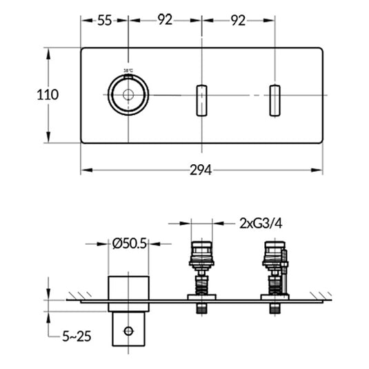 Flova GoSlide Landscape 2-Outlet Finishing Set Brushed Nickel | BN-GSL2-TRIM - Envy Bathrooms Ltd