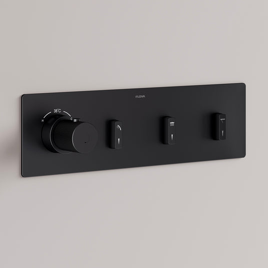 Flova GoSlide Landscape 3-Outlet Finishing Set Matt Black | MB-GSL3-TRIM - Envy Bathrooms Ltd