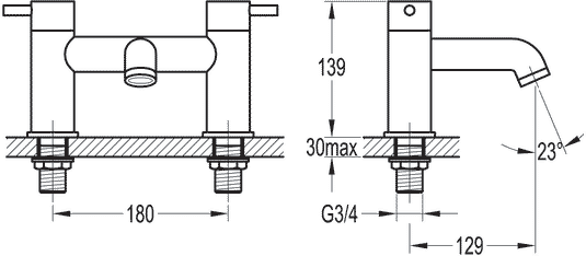 Flova Levo 2-Hole Deck Mounted Bath Filler Brushed Nickel | BN-LVBF - Envy Bathrooms Ltd