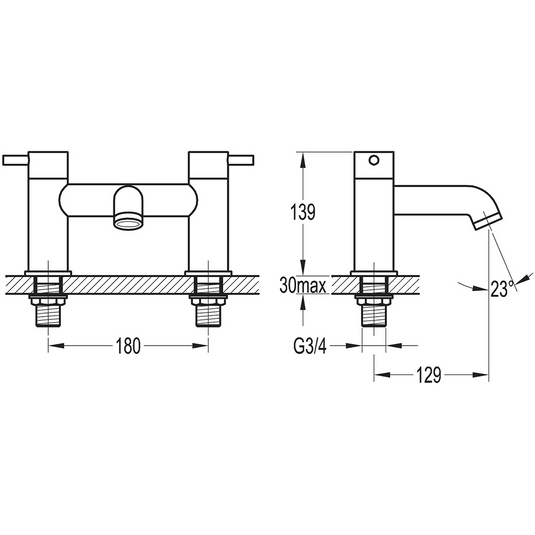 Flova Levo 2-Hole Deck Mounted Bath Filler Tap – Brushed Brass - BRB-LVBF - Envy Bathrooms Ltd