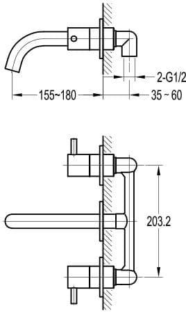 Flova Levo Concealed 3 Hole Wall Mounted Basin Mixer Tap with Clicker Waste LV3HWMBAS - Envy Bathrooms Ltd