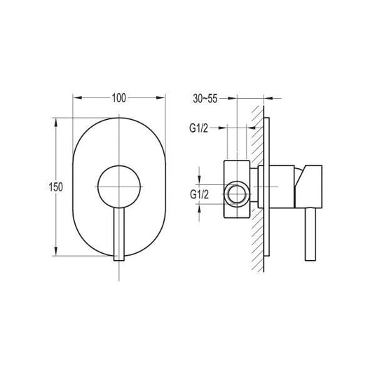 Flova Levo Concealed manual Shower Mixer With Single Outlet (large plate) - LVSHVO - Envy Bathrooms Ltd