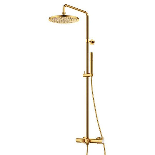 Flova Levo Exposed Thermostatic Shower Column With GoClick Flow Control – Brushed Gold - BG-LVTEXGO2-V - Envy Bathrooms Ltd