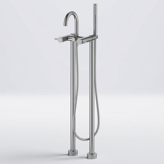 Flova Levo Floor Standing Bath and Shower Mixer Brushed Nickel | BN-LVTBSM - Envy Bathrooms Ltd