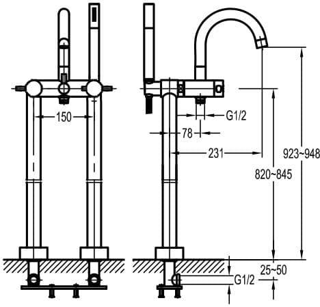 Flova Levo Floor Standing Bath Shower Mixer Tap with Handset Kit LVTBSM - Envy Bathrooms Ltd