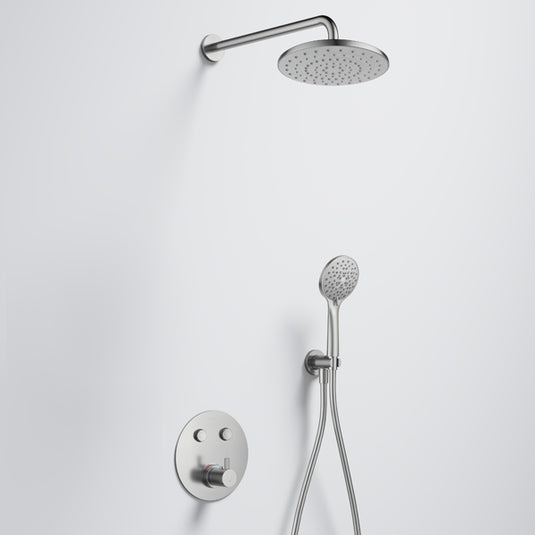 Flova Levo GoClick Round Shower Pack with ABS Rainshower and Handshower Kit Brushed Nickel | BN-LVGC2PK1-RO - Envy Bathrooms Ltd