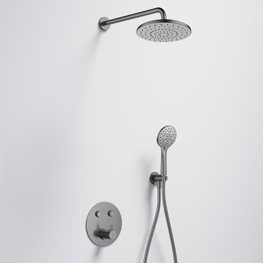 Flova Levo GoClick Round Shower Pack With ABS Rainshower and Handshower Kit Gun Metal | GM-LVGC2PK1-RO - Envy Bathrooms Ltd