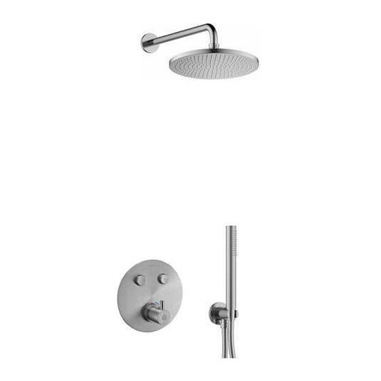 Flova Levo GoClick Round Shower Pack With Air-Mixed RainShower And HandShower Kit – Brushed Nickel - BN-LV2PK2-RO - Envy Bathrooms Ltd