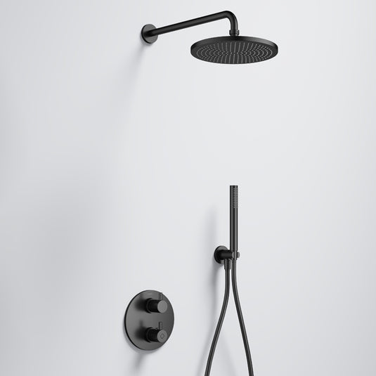 Flova Levo GoTurn Round Shower Pack Air-Mix Rainshower Handshower Kit Matt Black | MB-LVGT2PK2-RO - Envy Bathrooms Ltd