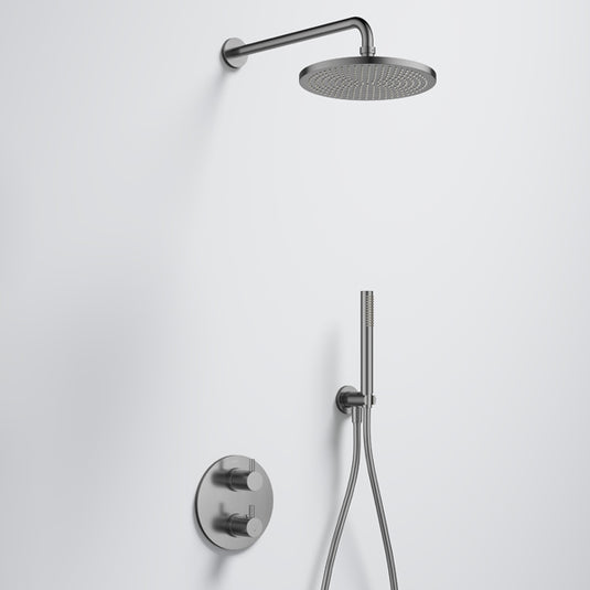Flova Levo GoTurn Round Shower Pack With Air-Mix Rainshower and Handshower Kit Gun Metal | GM-LVGT2PK2-RO - Envy Bathrooms Ltd