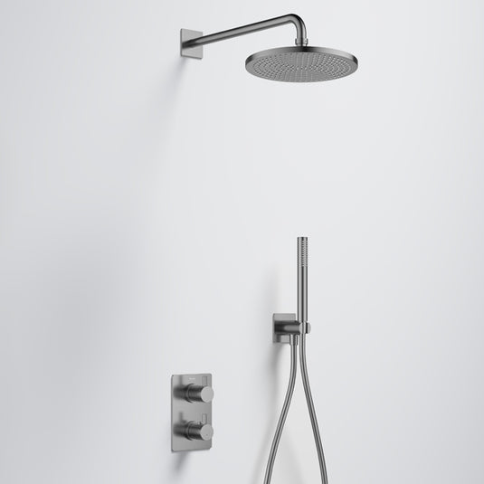 Flova Levo GoTurn Square Shower Pack With Air-Mix Rainshower and Handshower Kit Gun Metal | GM-LVGT2PK2-SQ - Envy Bathrooms Ltd