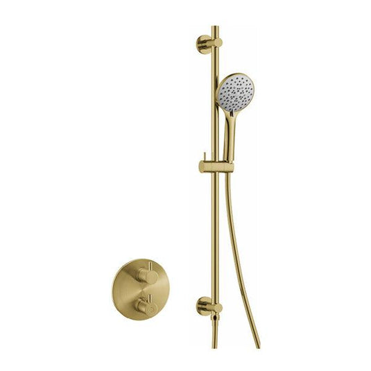 Flova Levo Round Shower Pack With Slide Rail – Brushed Brass - BRB-LV1PK1-RO - Envy Bathrooms Ltd