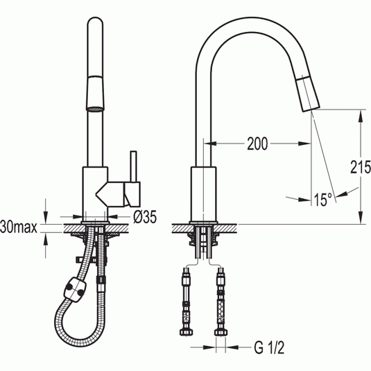 Flova Levo Single Lever Mono Kitchen Mixer Tap with Pull-Out Spray LVPOKITCH - Envy Bathrooms Ltd