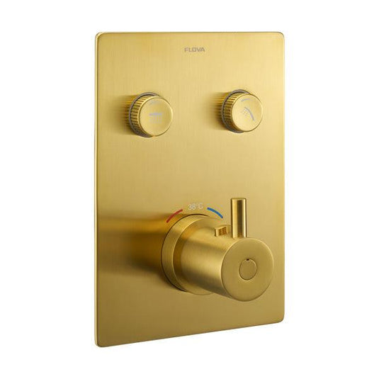 Flova Levo Square 2-Outlet GoClick Finishing Set – Brushed Gold - BG-LVGO-2-SQ - Envy Bathrooms Ltd
