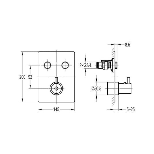 Flova Levo Square 2-Outlet GoClick Finishing Set – Gun Metal - GM-LVGO-2-SQ - Envy Bathrooms Ltd