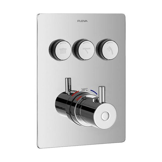 Flova Levo square 3-Outlet GoClick Finishing Set – Diamond Chrome - LVGO-3-SQ - Envy Bathrooms Ltd