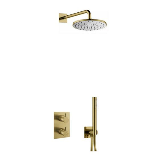 Flova Levo Square Shower Pack With ABS RainShower And HandShower Kit – Brushed Brass - BRB-LV2PK1-SQ - Envy Bathrooms Ltd