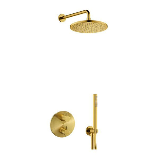 Flova Levo Square Shower Pack With Air-Mixed RainShower And HandShower Kit – Brushed Gold - BG-LV2PK1-SQ - Envy Bathrooms Ltd