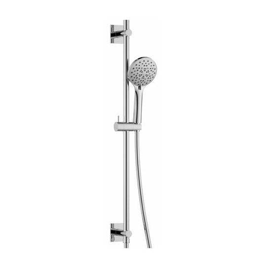 Flova Levo Square Slide Rail With 5-Function Handshower, Smooth Hose & Integral Wall Outlet – Diamond Chrome - LVSRWO-SQ - Envy Bathrooms Ltd