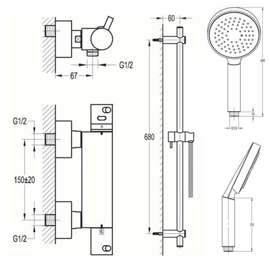 Flova Levo Thermostatic Bar Valve with Slide Rail & Multi-functional Handset LVBVPACK2 - Envy Bathrooms Ltd