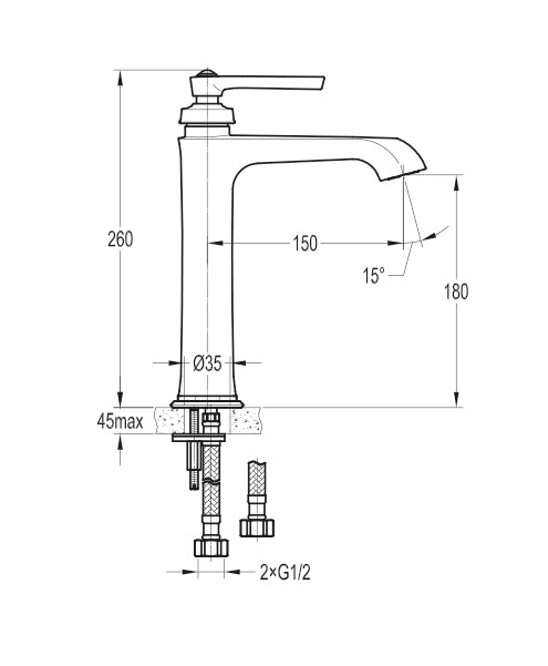 Flova Liberty 260mm Single Lever Basin Mixer Brushed Brass | LITBAS-BRB - Envy Bathrooms Ltd