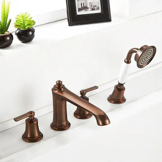 Flova Liberty 4 Hole Deck Mounted Bath Shower Mixer & Pull-Out Handset - Oil Rubbed Bronze LI4HBSM-ORB - Envy Bathrooms Ltd