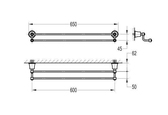Flova Liberty 650mm Oil Rubbed Bronze Double Towel Bar - LI8982-ORB - Envy Bathrooms Ltd