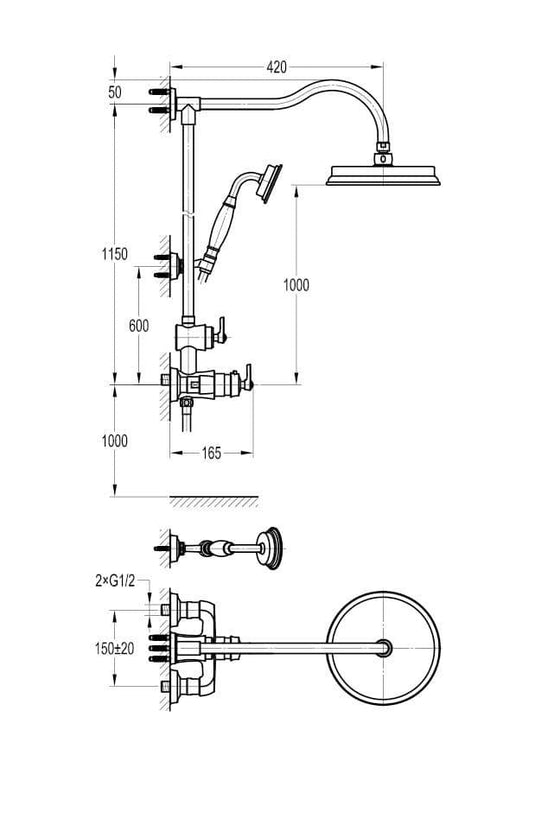 Flova Liberty Exposed Thermostatic Shower Column, Overhead Rainshower & Handset Kit - Chrome LITSKIT - Envy Bathrooms Ltd