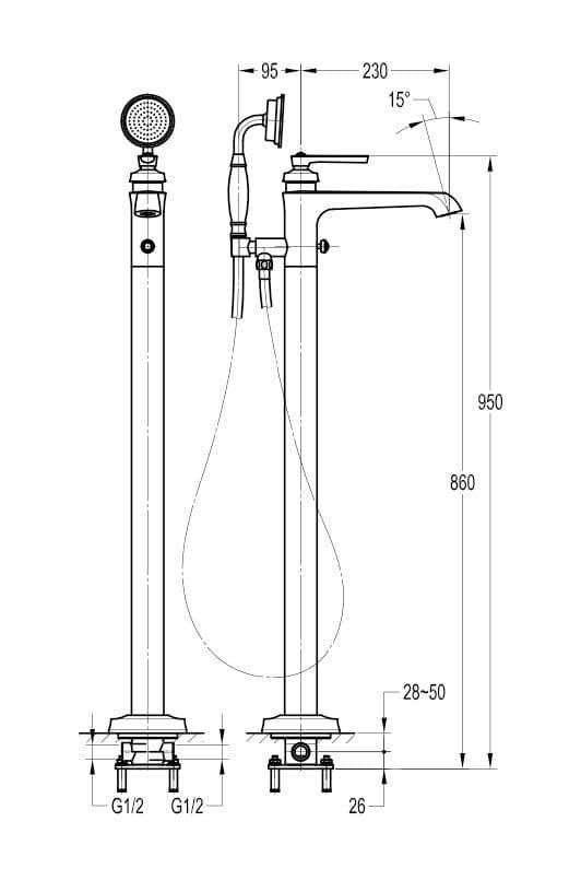 Flova Liberty Floor Standing Bath Shower Mixer Tap with Handset Kit - Chrome LIFMBSM - Envy Bathrooms Ltd