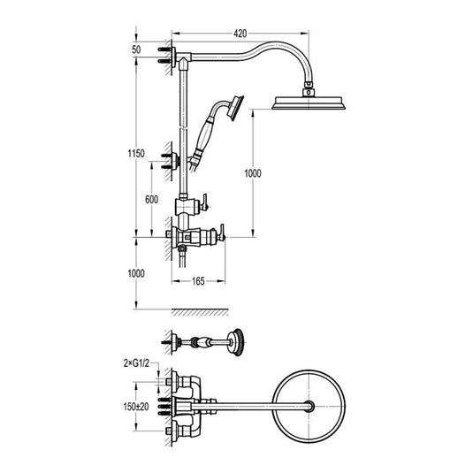 Flova Liberty Thermostatic Shower, Overhead Rainshower & Handset Kit - Oil Rubbed LITSKIT-ORB - Envy Bathrooms Ltd