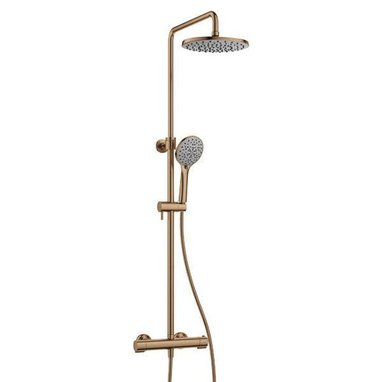 Flova Linea Thermostatic 2-Outlet Adjustable Height Shower Column – Brushed Bronze - BRO-EXPSKIT - Envy Bathrooms Ltd
