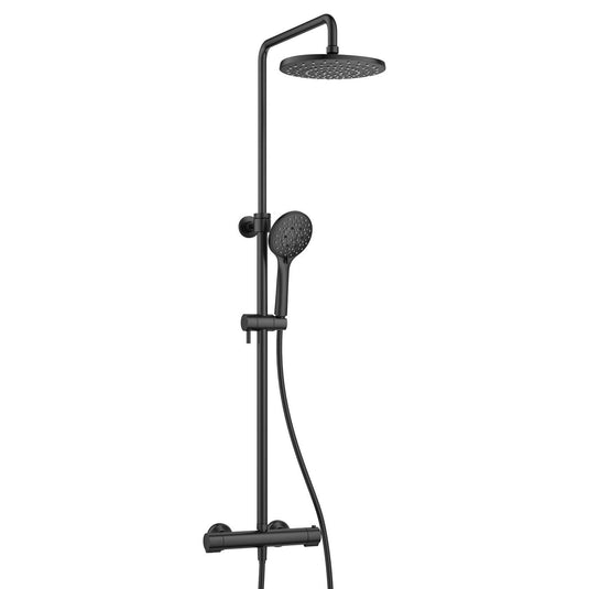 Flova Linea Thermostatic 2-Outlet Adjustable Height Shower Column – Matt Black - MB-EXPSKIT - Envy Bathrooms Ltd