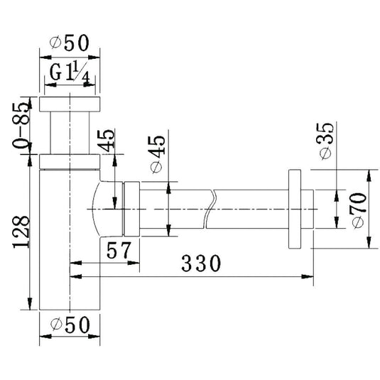 Flova Minimalist Bottle Trap And Pipe – Brushed Nickel - BN-MB9235 - Envy Bathrooms Ltd