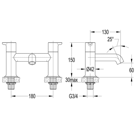 Flova Moonlight 2-Hole Deck Mounted Bath Filler Tap – Gun Metal - GM-MLBF - Envy Bathrooms Ltd