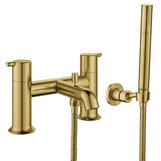 Flova Moonlight 2-Hole Deck Mounted Bath Shower Mixer Tap – Brushed Brass - BRB-MLBSM - Envy Bathrooms Ltd