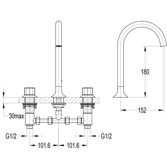 Flova Moonlight 3-Hole Deck Mounted Basin Mixer Tap – Gun Metal - GM-ML3HBAS - Envy Bathrooms Ltd