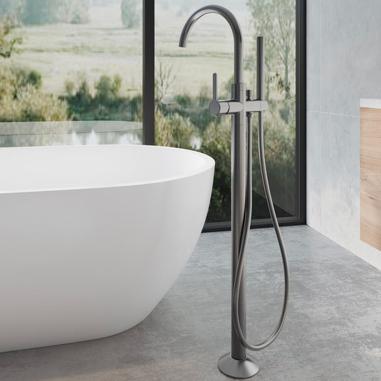 Flova Moonlight Floor Standing Bath and Shower Mixer Gun Metal | GM-MLFMBSM - Envy Bathrooms Ltd