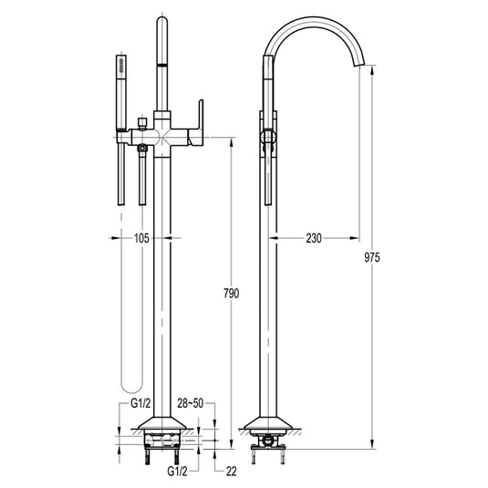 Flova Moonlight Floor Standing Bath Shower Mixer Brushed Bronze | BRO-MLFMBSM - Envy Bathrooms Ltd
