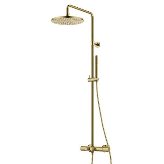 Flova Moonlight GoClick 2-Outlet Thermostatic Adjustable Height Shower Column – Brushed Brass - BRB-MLTEXGO2-V - Envy Bathrooms Ltd